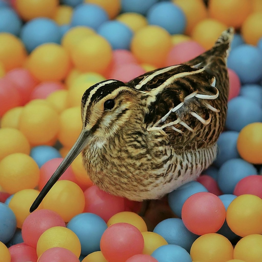 Bird in plastic balls