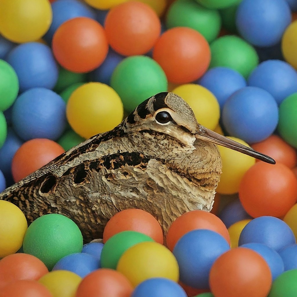 Bird in plastic balls