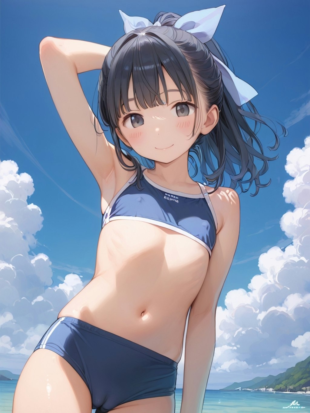 ポニテ〇リJ〇ちゃんのスポーツビキニ姿（青）