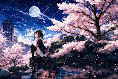 月と桜と少女
