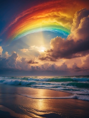 白い雲に映し出す虹色の光