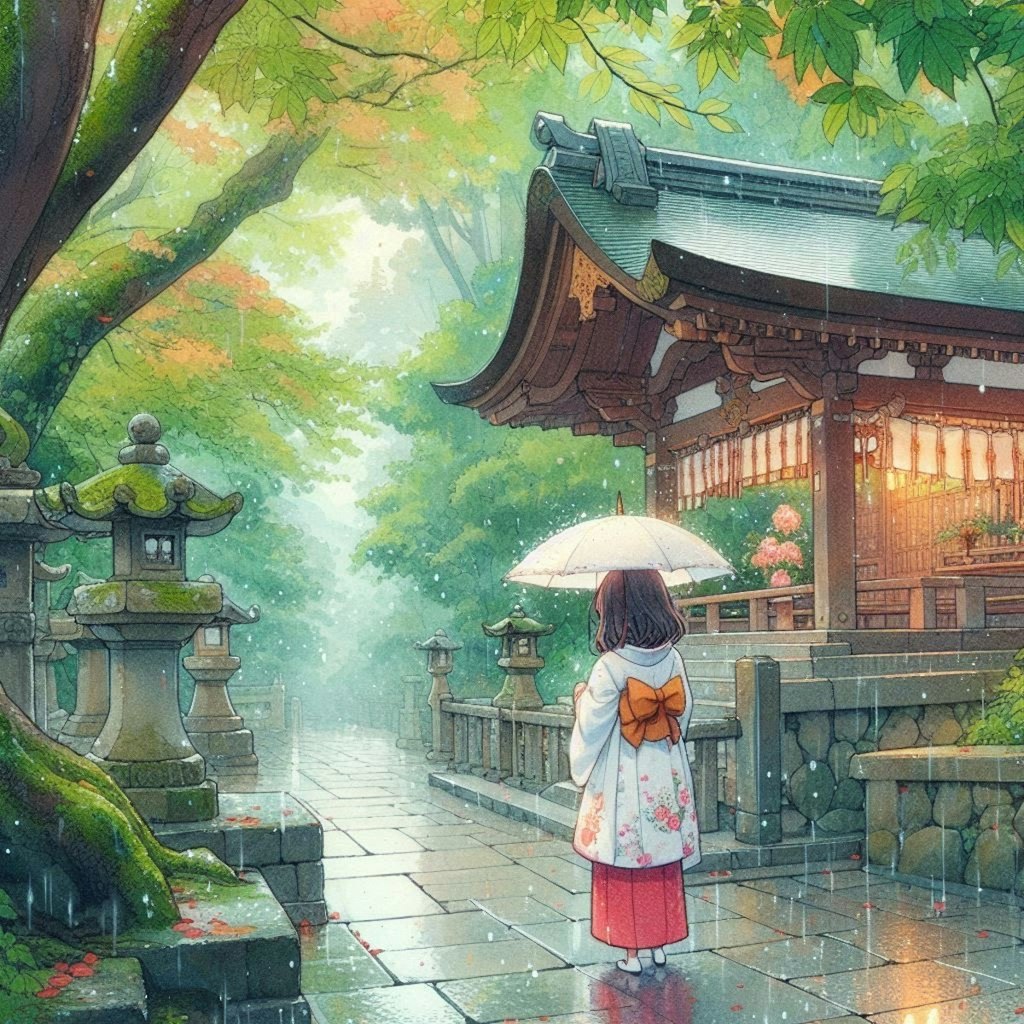 雨の神社