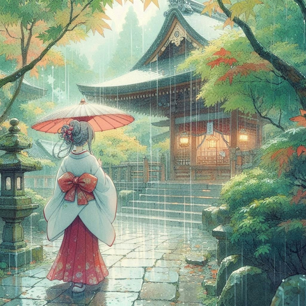 雨の神社