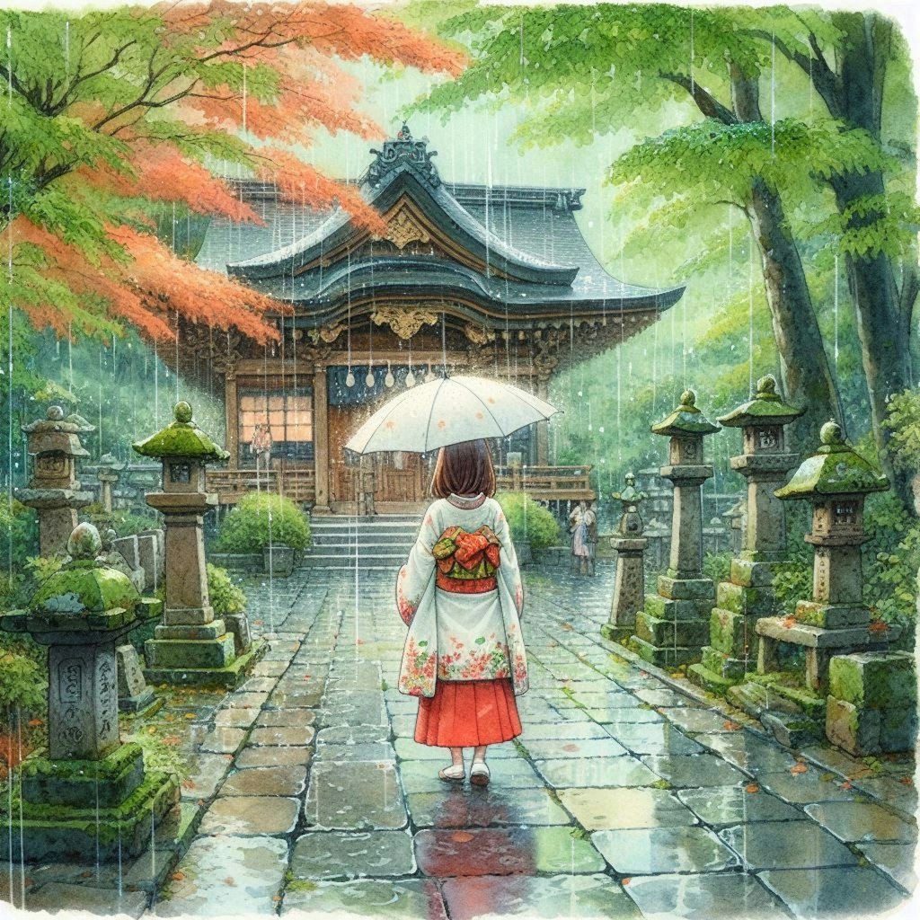 雨の神社