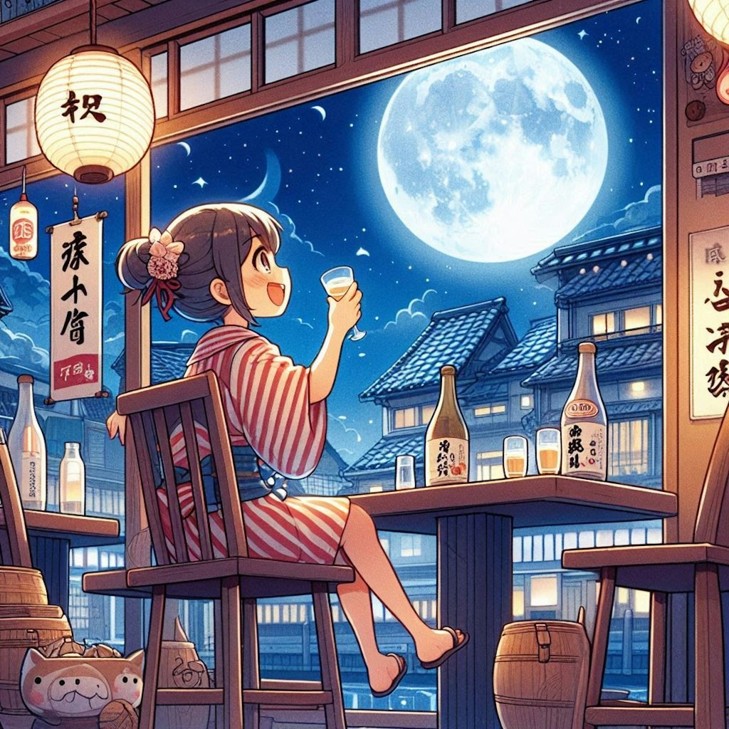 「夏の夜 月明かり浴びて 乾杯す」