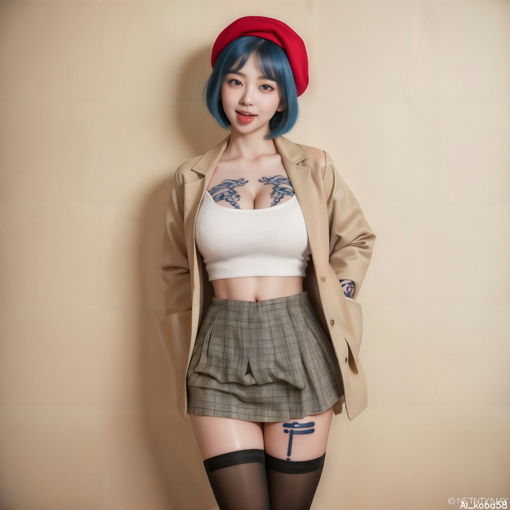 Vol119_beige jacket+plaid mini skirt