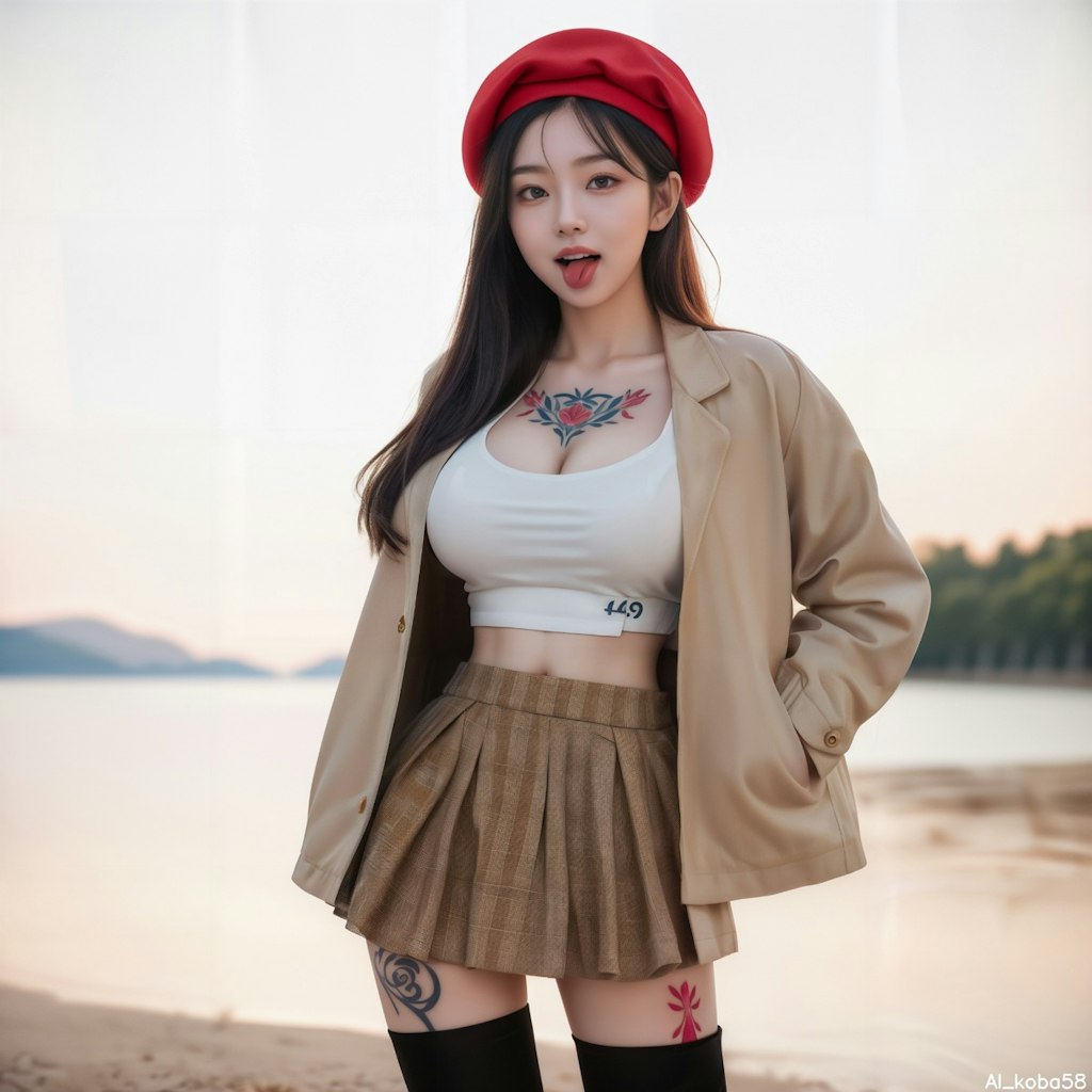 Vol119_beige jacket+plaid mini skirt