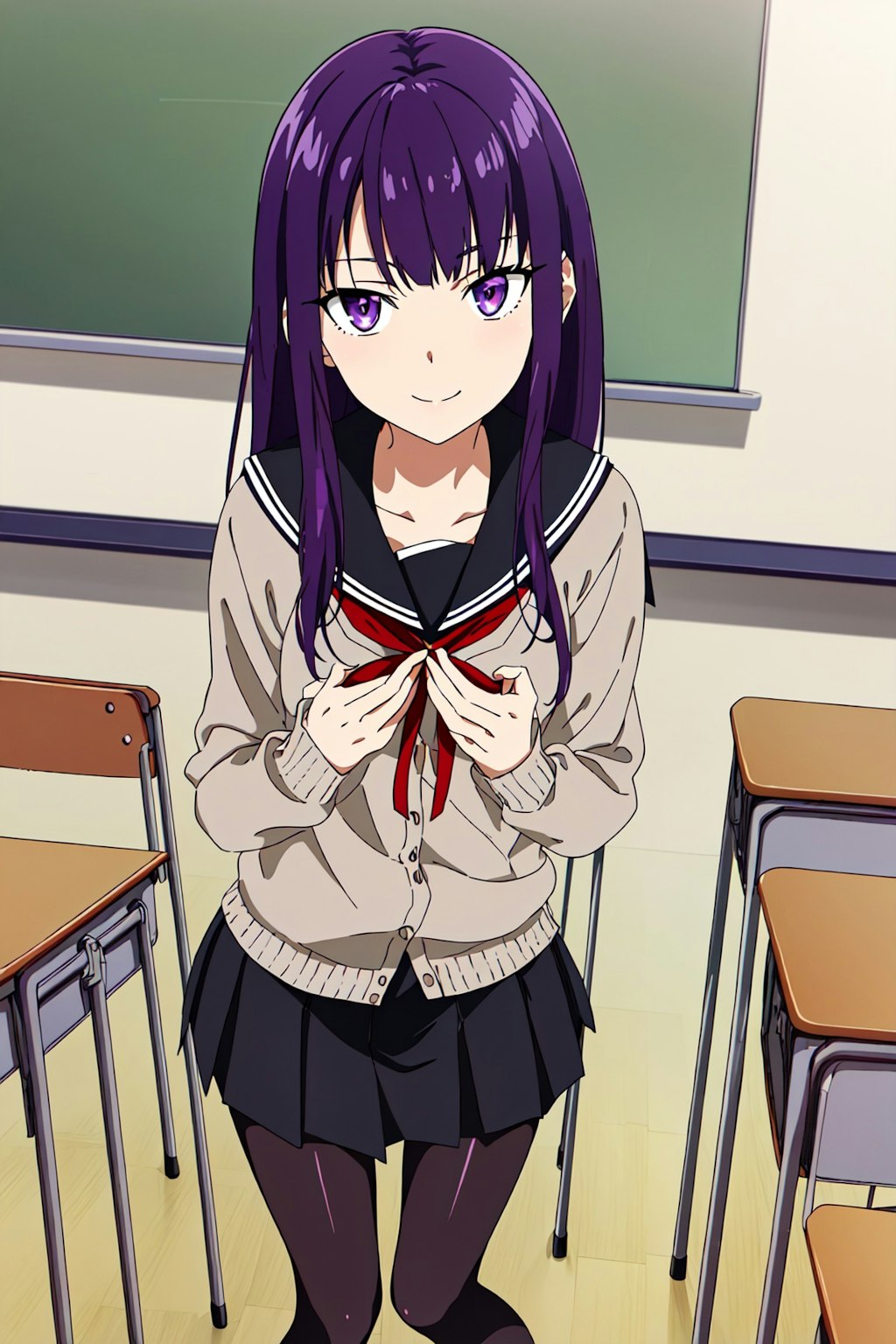 クラスの紫髪の女子（アニメ塗り）