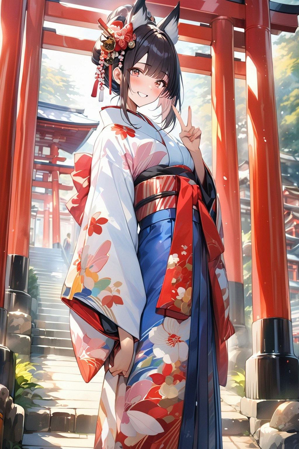 my first kimono at fushimi shrine