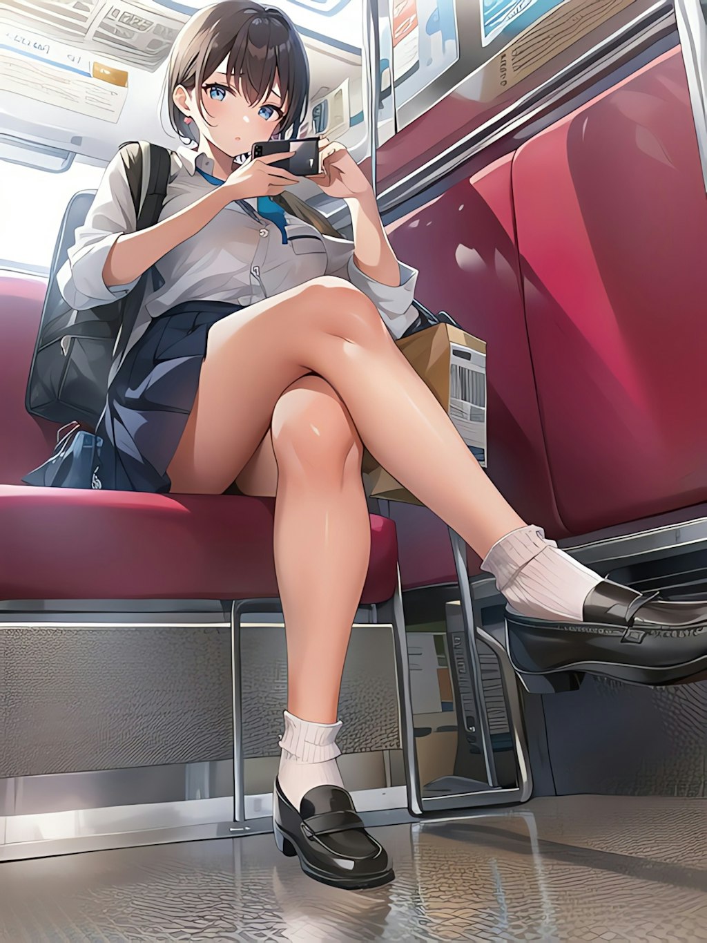 電車で帰る女子高生！