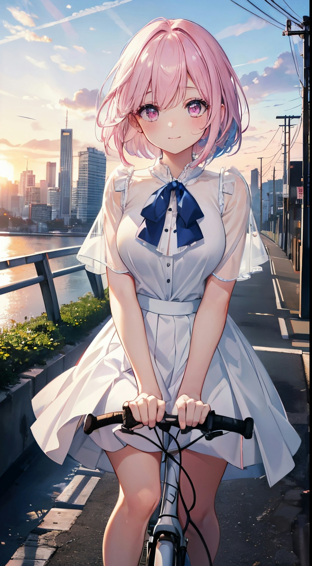 夕日の自転車娘