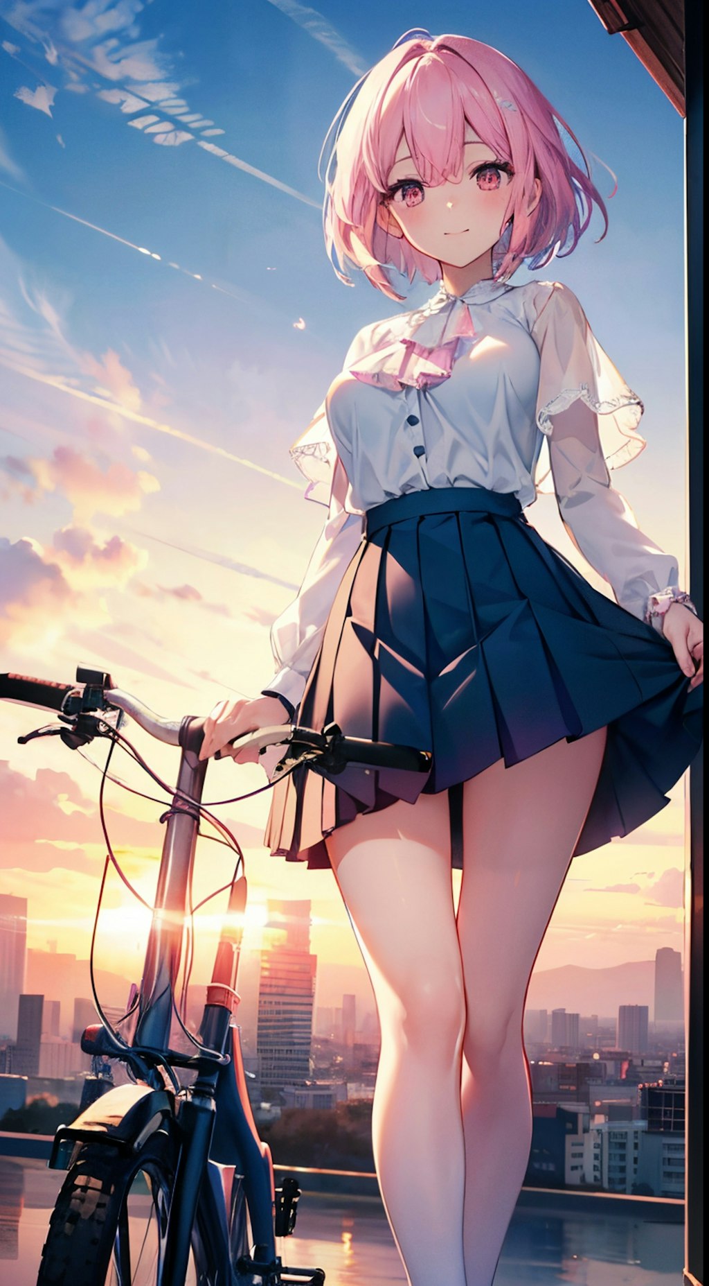 夕日の自転車娘