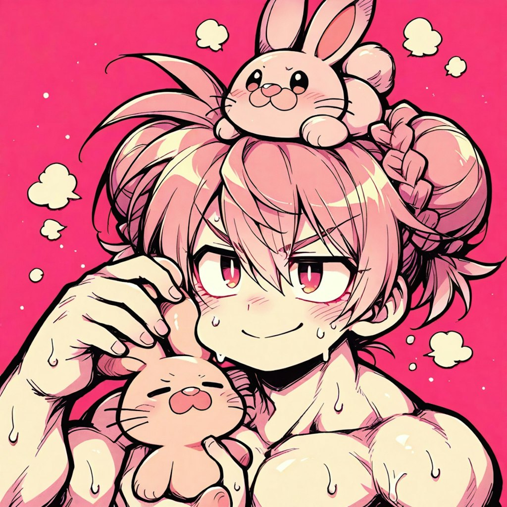 うさぎを愛でるマッチョガール