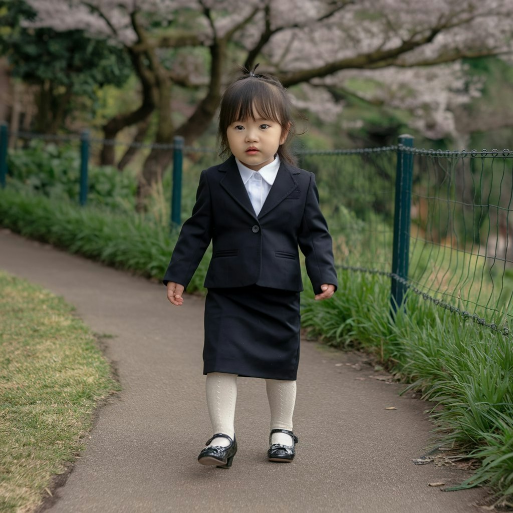 だんだん若くなるスーツ女子(10歳8歳6歳4歳2歳)