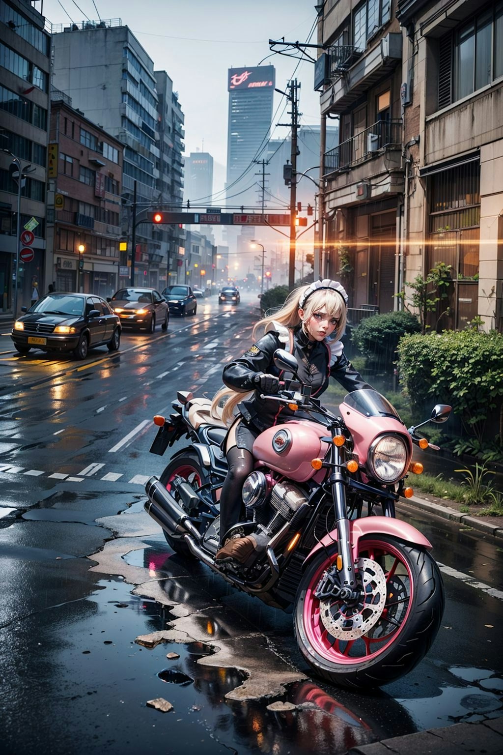 雨中のメイドライダー☔🏍💨