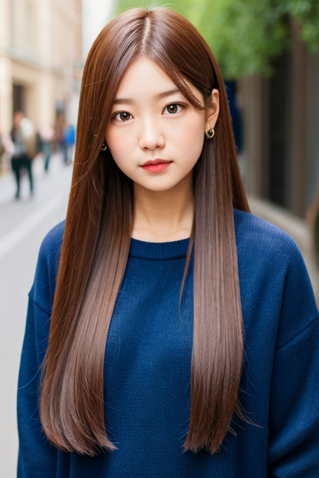 かわいいロングヘアの女の子　町並み