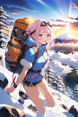 富士山冬山登山美少女（半袖短パンありえへん）