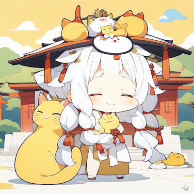 黄色い猫と神社