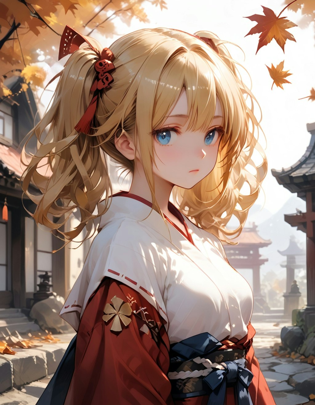 紅葉と巫女