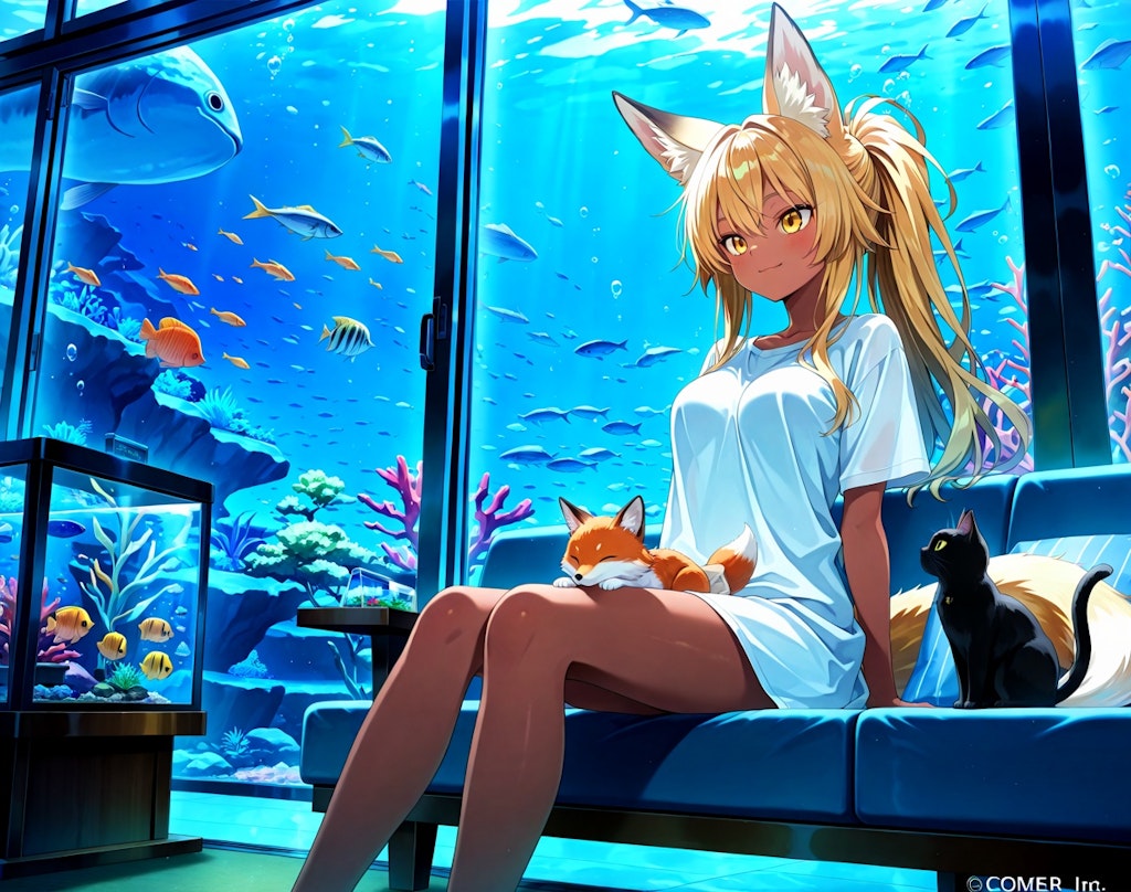 魚に囲まれた部屋