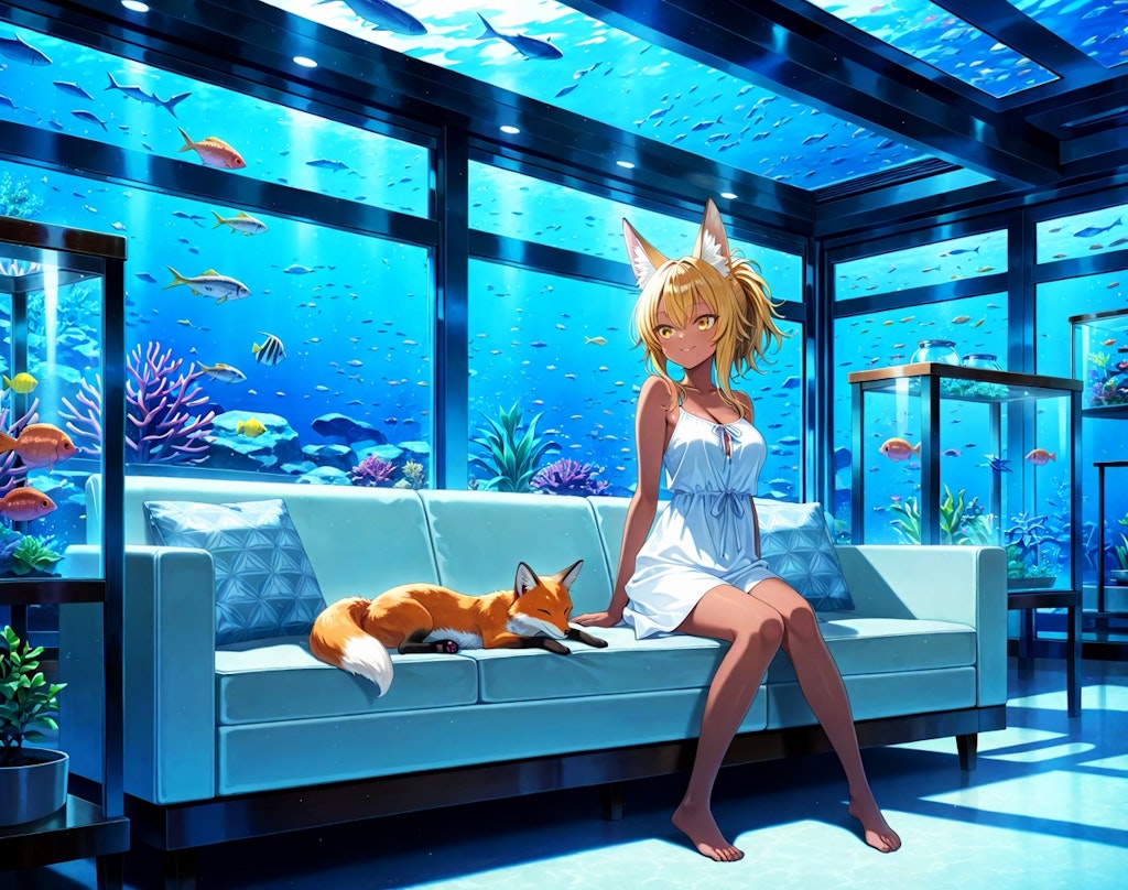 魚に囲まれた部屋