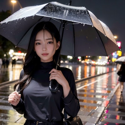 雨の中、夜歩く美女②