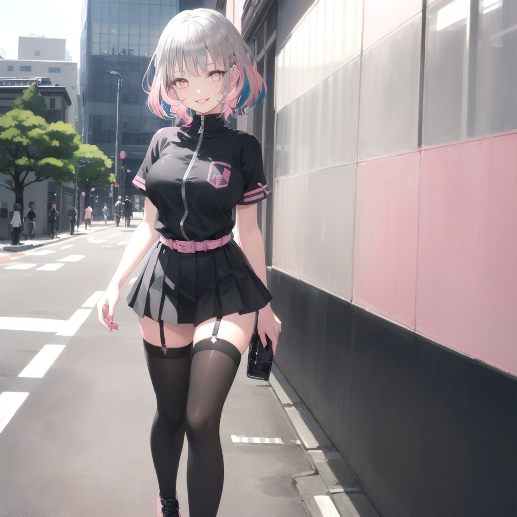 繁華街をお出かけしてる女の子