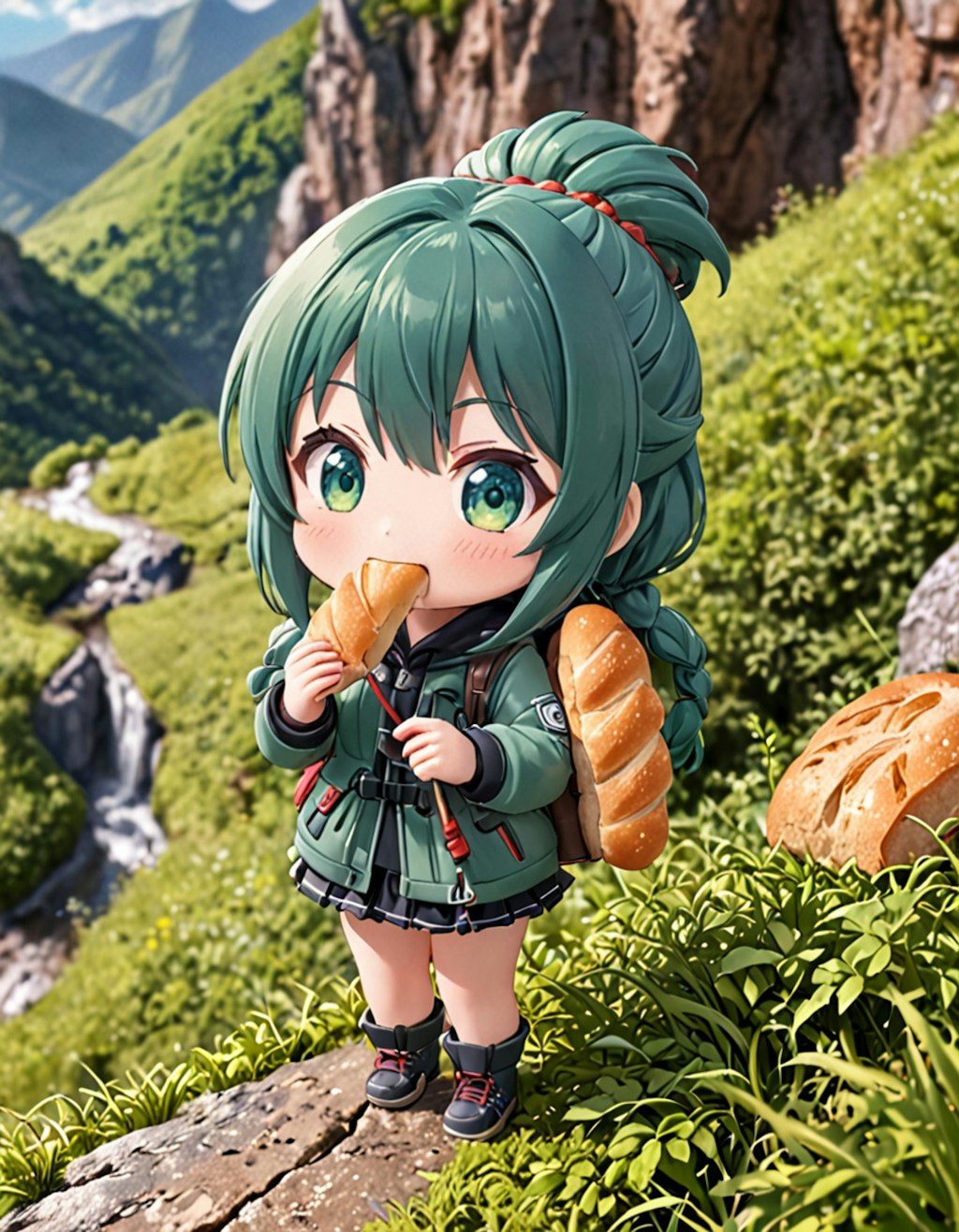 ハイキングでパンを食べる少女〜没にしたけどいい画像だから載せます