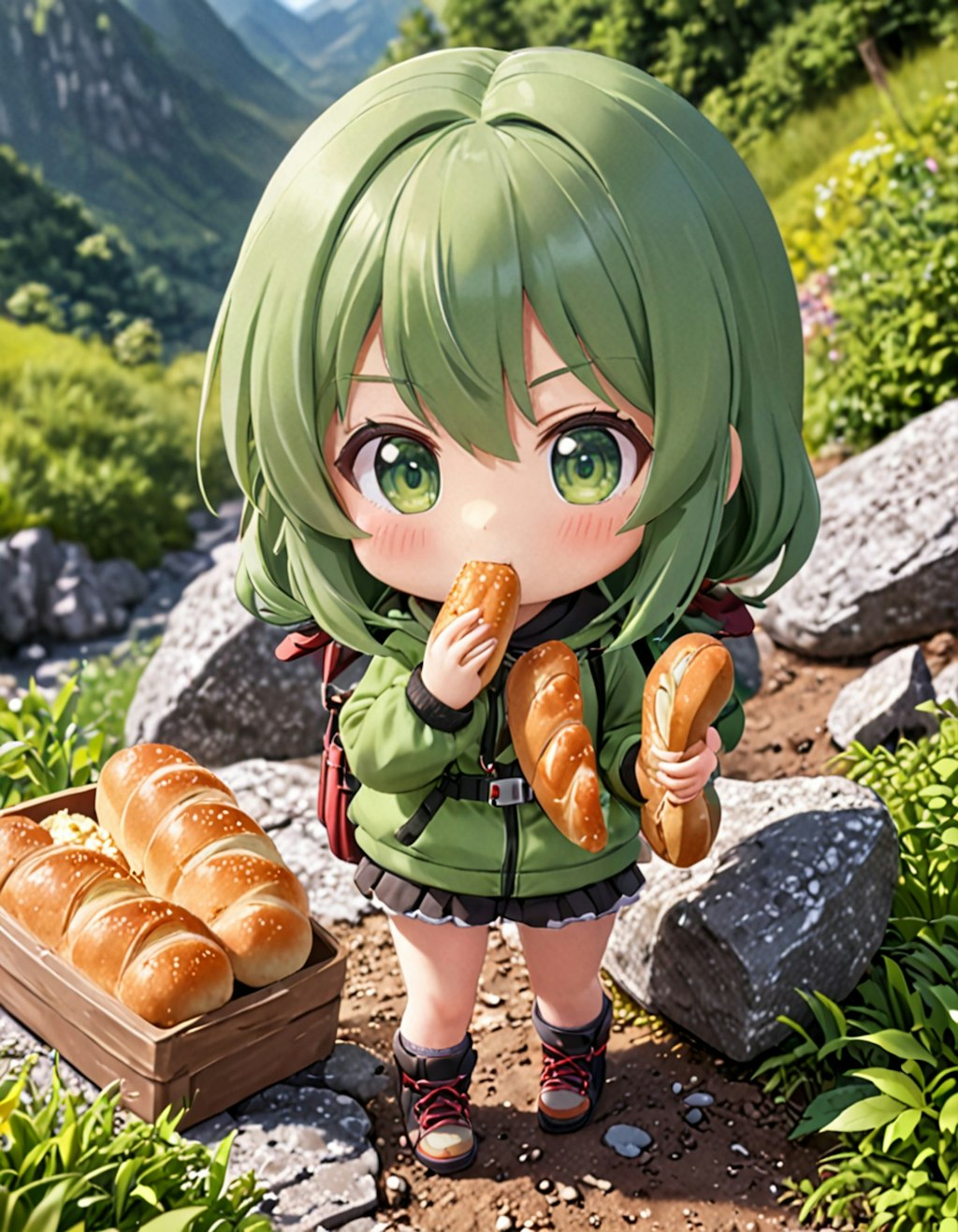 ハイキングでパンを食べる少女〜没にしたけどいい画像だから載せます