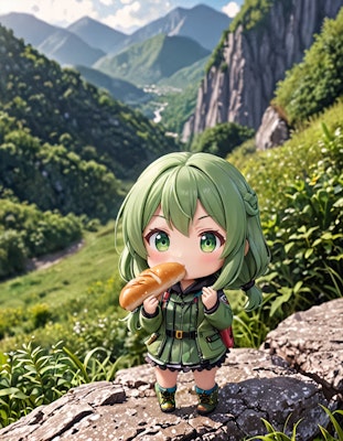 ハイキングでパンを食べる少女〜没にしたけどいい画像だから載せます