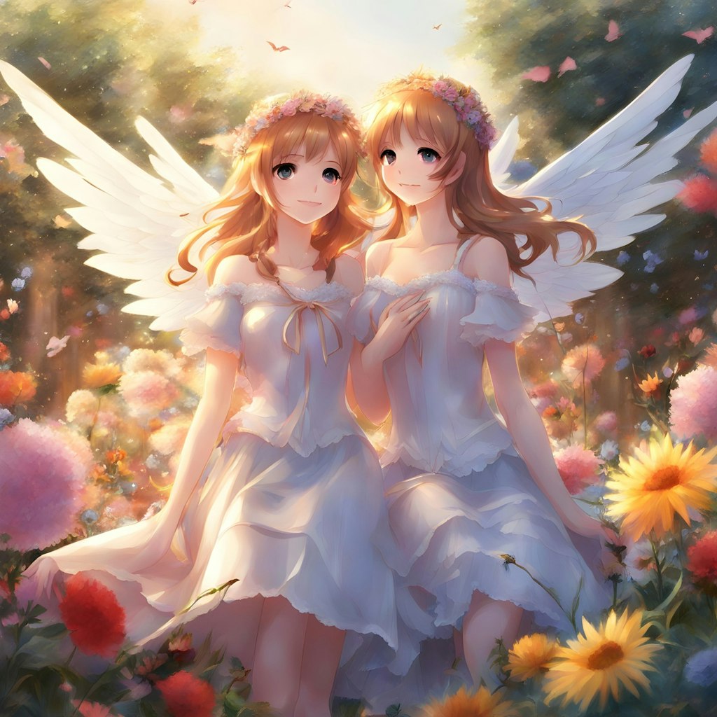 💓花の国に遊びに来た天使の姉妹