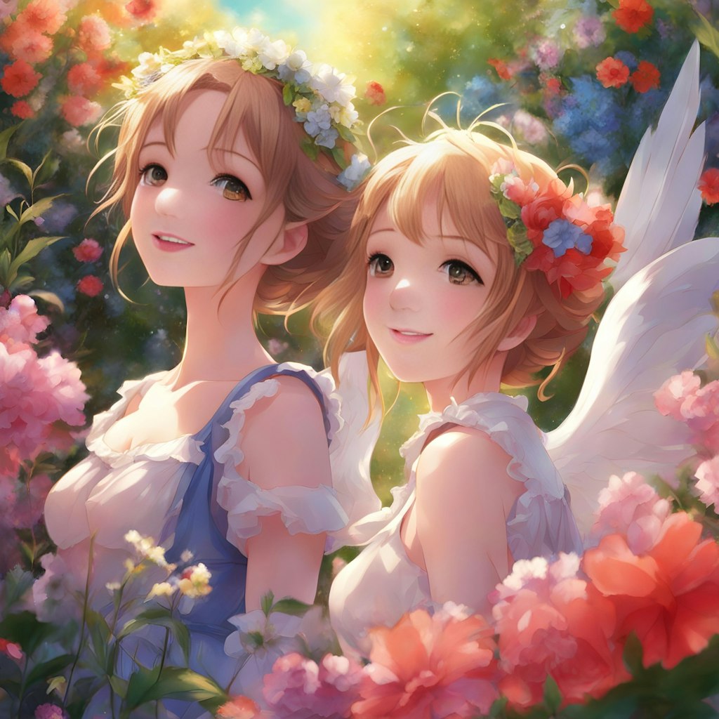 💓花の国に遊びに来た天使の姉妹