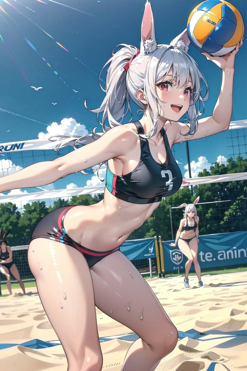 みみのサーブを受けてみるのです❗🐰🏐