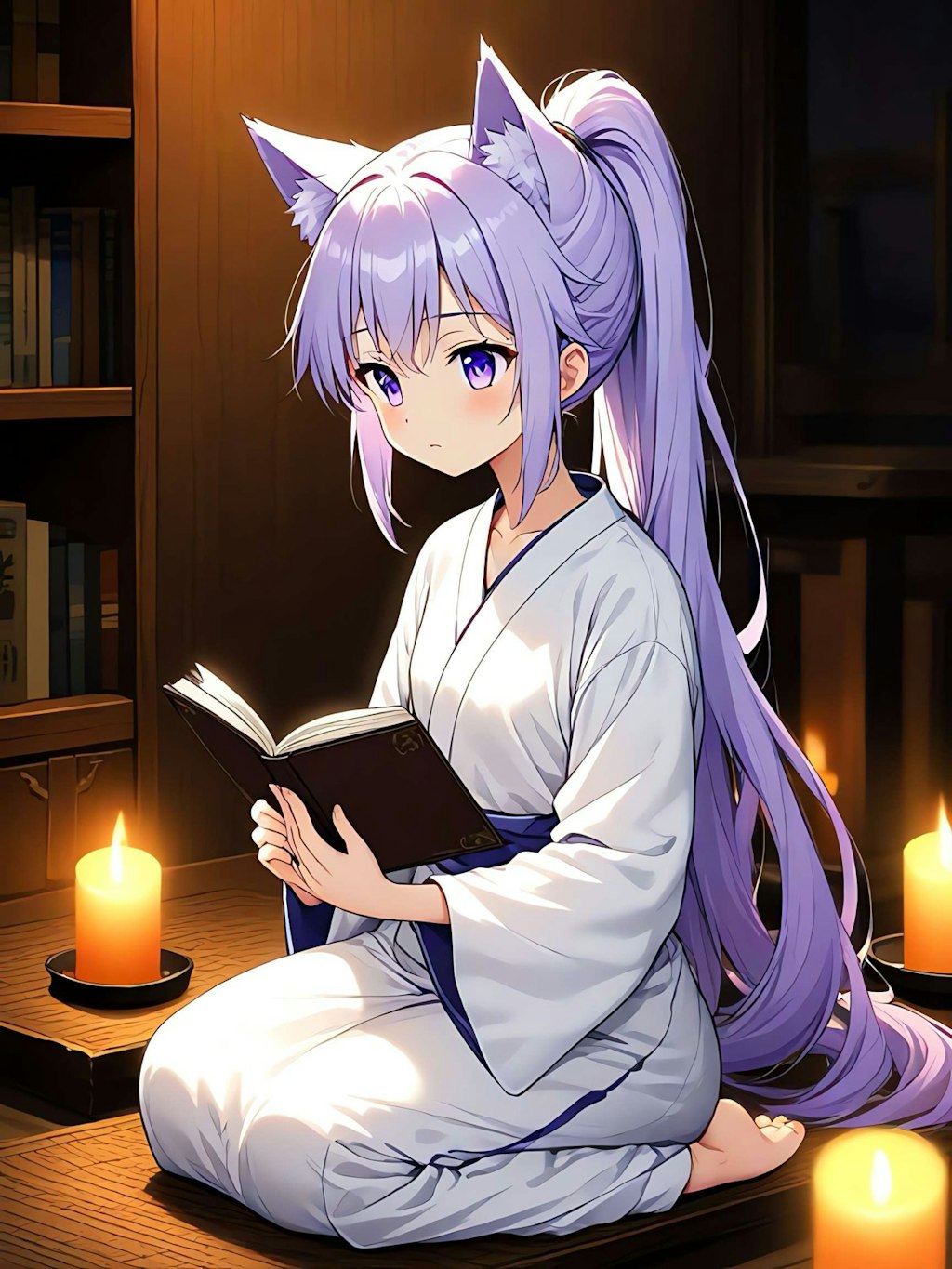 ロウソクの明かりで読書