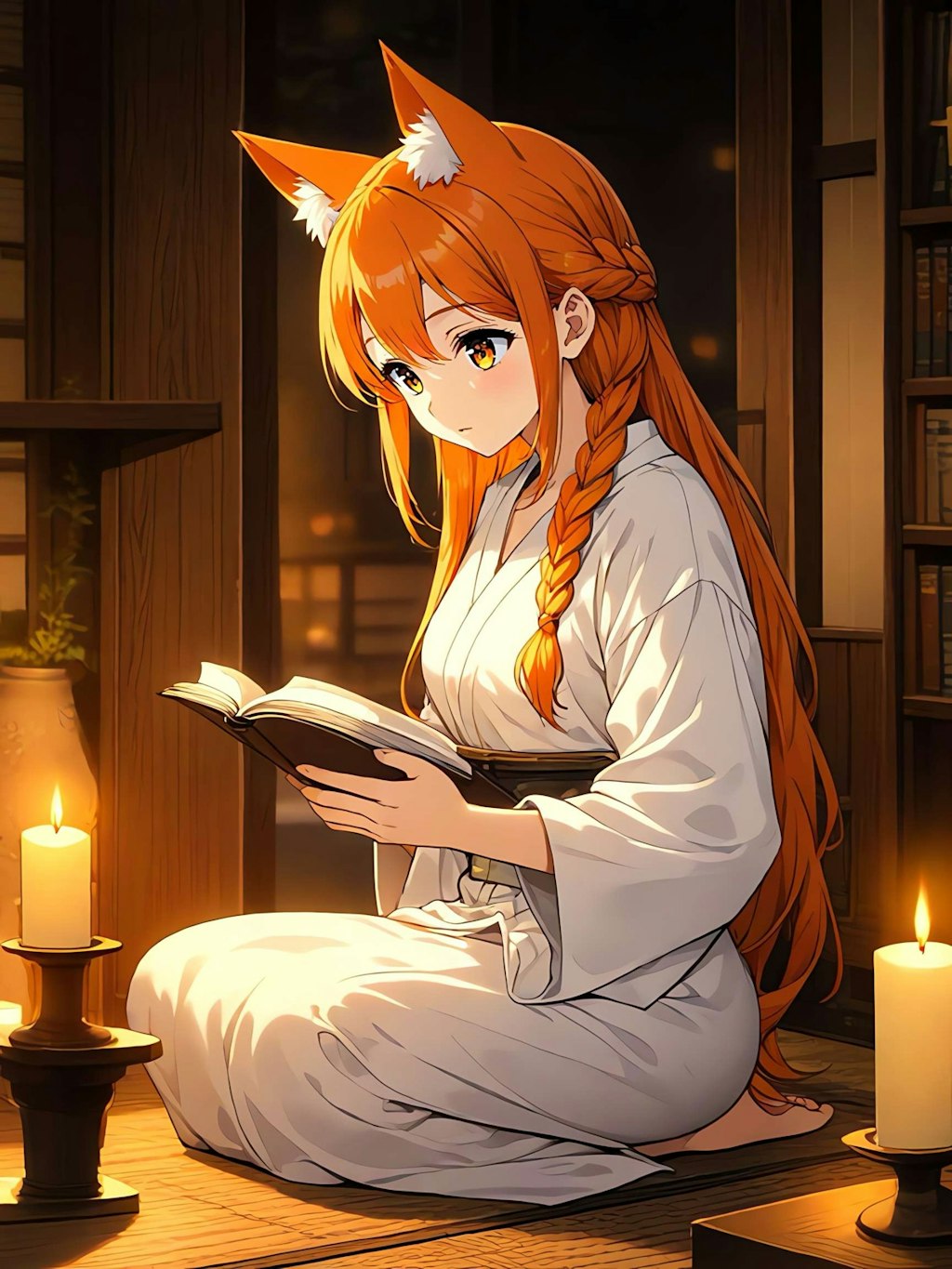 ロウソクの明かりで読書