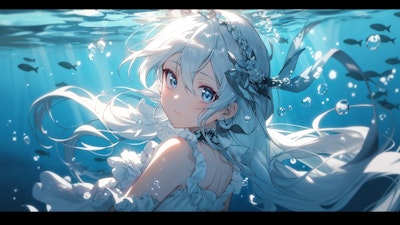 海の銀髪少女