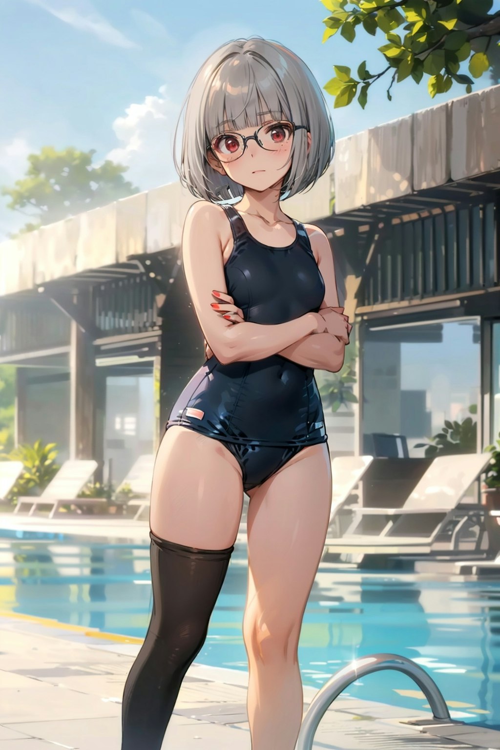 スク水タイツの眼鏡っ娘