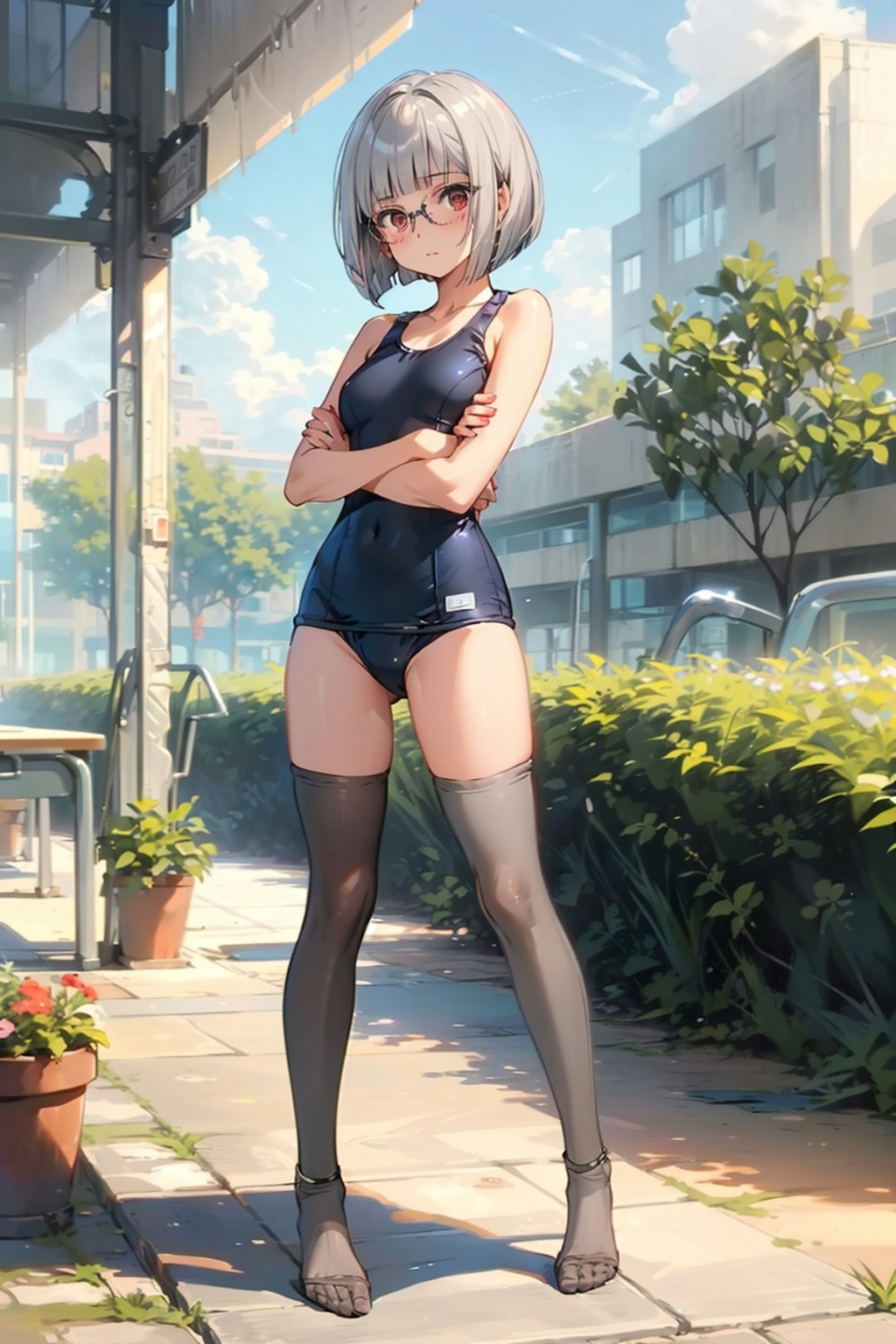 スク水タイツの眼鏡っ娘