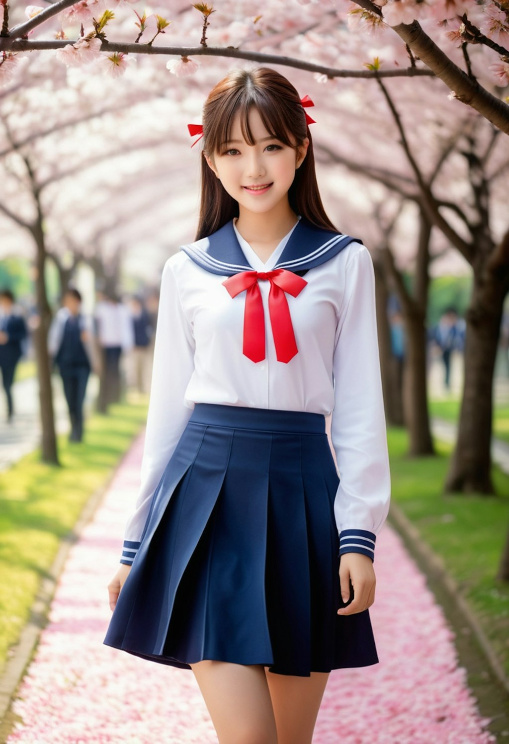 桜並木とセーラー服 | chichi-pui（ちちぷい）AIグラビア・AIフォト 