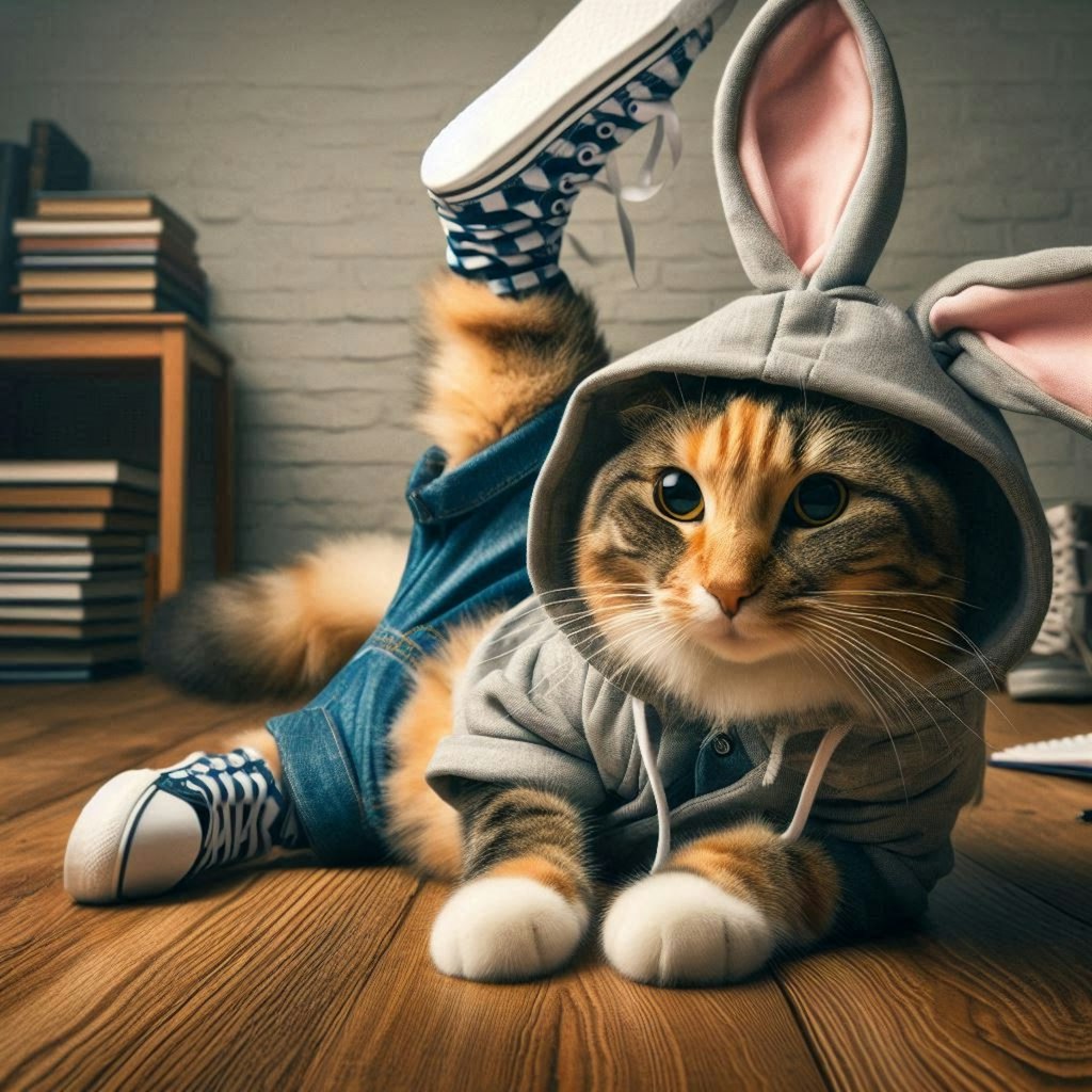 ウサギに扮する猫