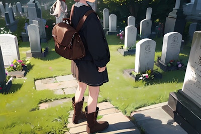 墓地と少女