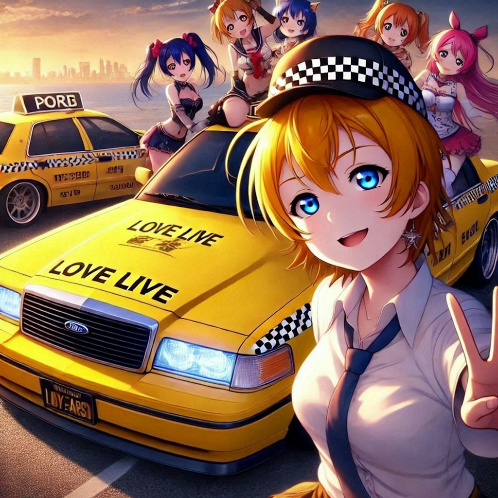 ラブライブキャラとフォードクラウンビクトリアイエロータクシーのドリ車