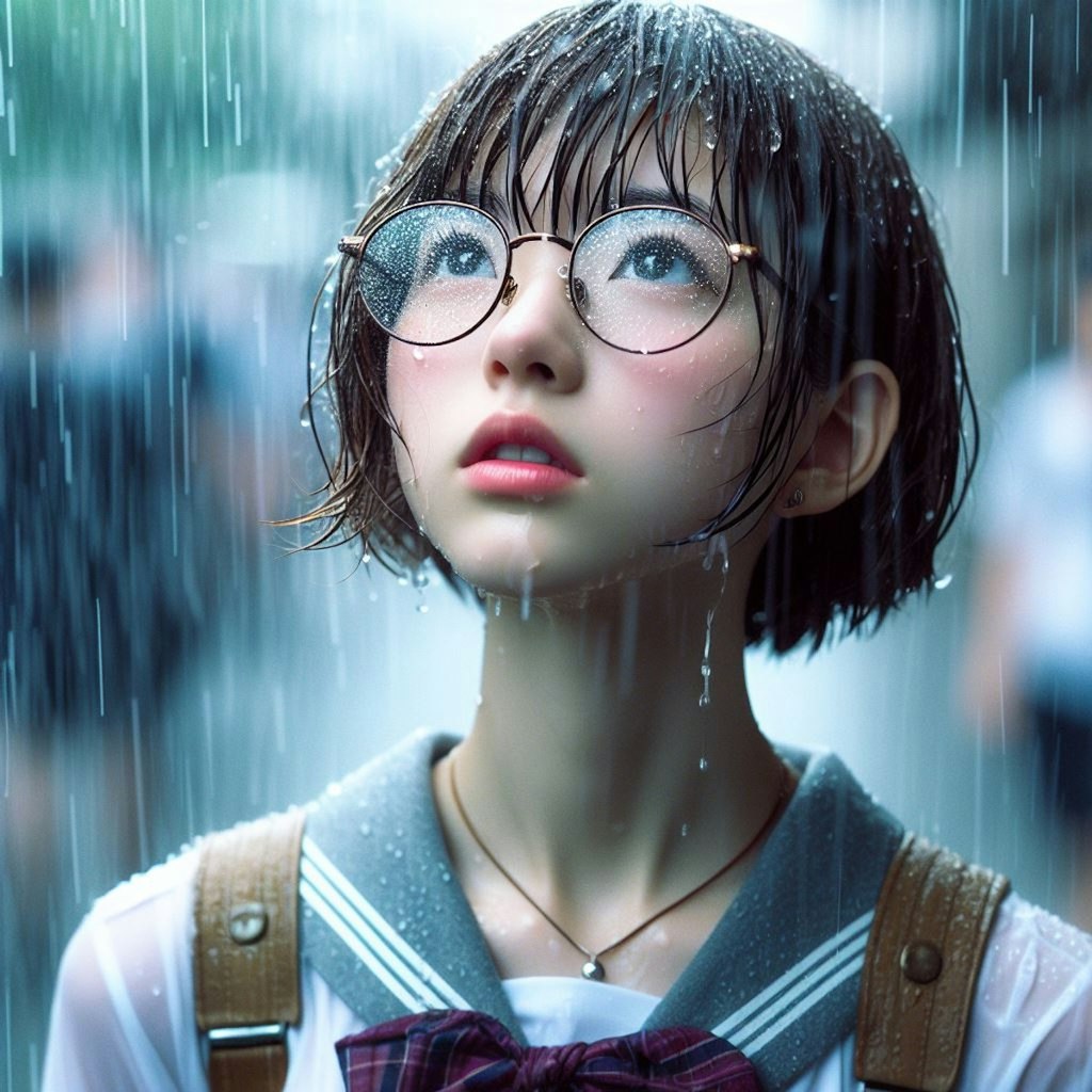 眼鏡女子と雨