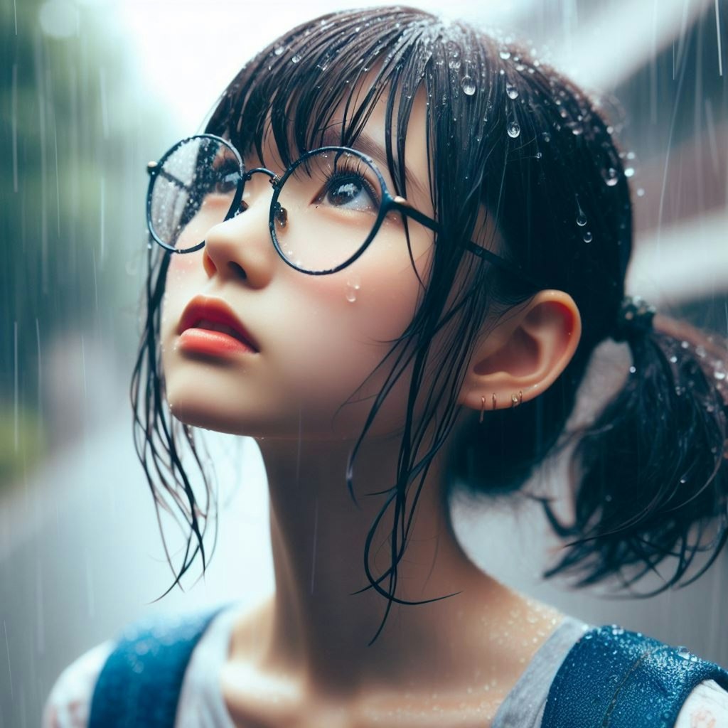 眼鏡女子と雨