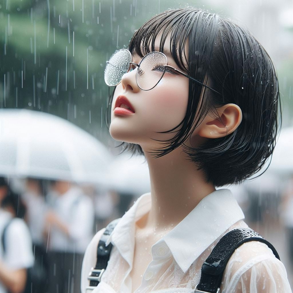 眼鏡女子と雨