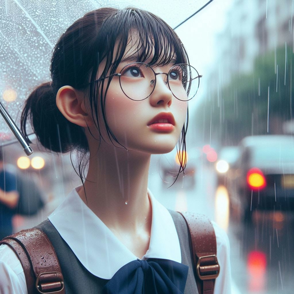 眼鏡女子と雨