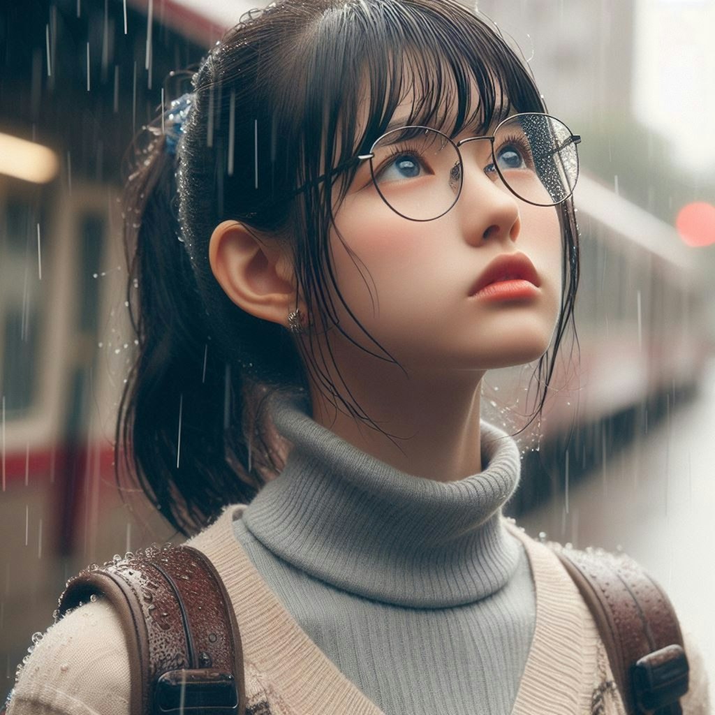 眼鏡女子と雨