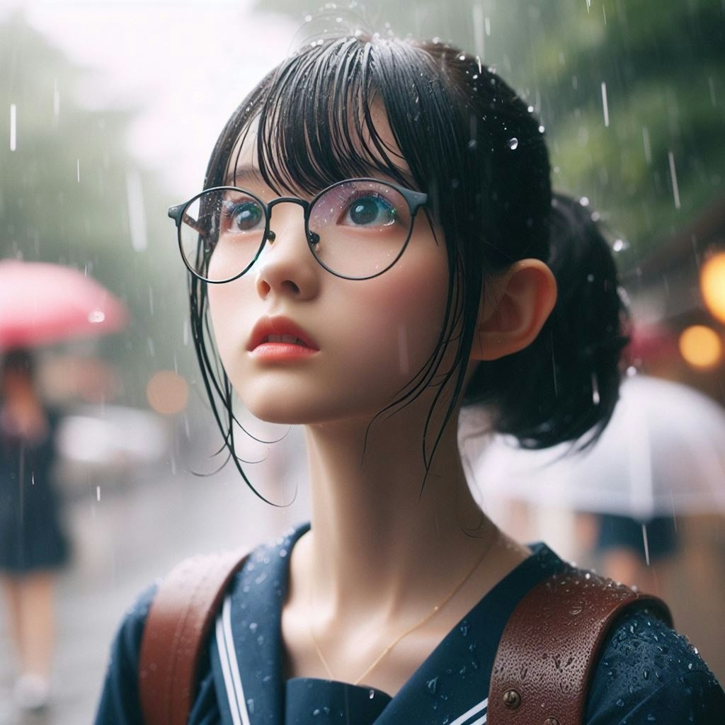 眼鏡女子と雨