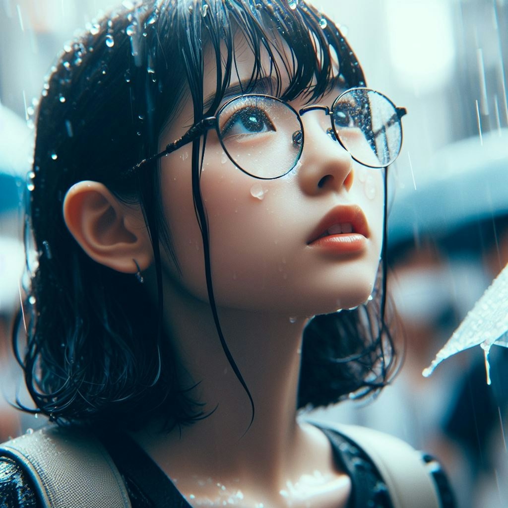 眼鏡女子と雨