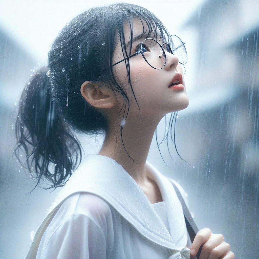 眼鏡女子と雨